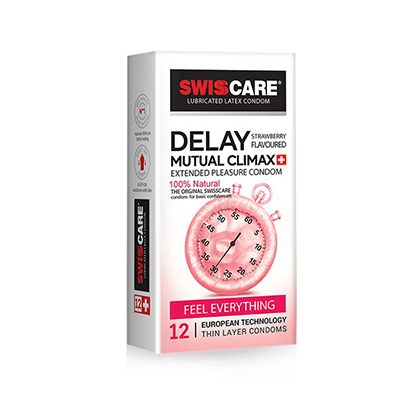 کاندوم تاخیری توت فرنگی سوئیس کر Swisscare Delay Mutual Climax بسته ۱۲ عددی